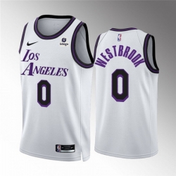 Men Los Angeles Lakers 0 Russell Westbrook White City Edition Stitched Basketball Jersey