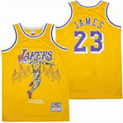 Men Los Angeles Lakers 23 LeBron James yellow skeleton Stitched Jerseys