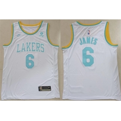 Men Los Angeles Lakers 6 LeBron James White Stitched Basketball Jersey