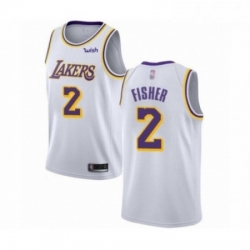 Mens Los Angeles Lakers 2 Derek Fisher Authentic White Basketball Jerseys Association Edition 