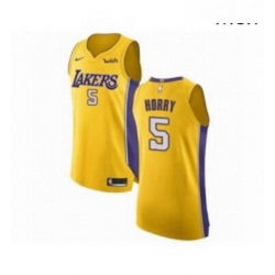 Mens Los Angeles Lakers 5 Robert Horry Authentic Gold Home Basketball Jersey Icon Edition