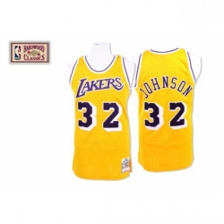 Mens Mitchell and Ness Los Angeles Lakers 32 Magic Johnson Authentic Gold Throwback NBA Jersey