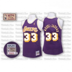 Mens Mitchell and Ness Los Angeles Lakers 33 Abdul Jabbar Swingman Purple Throwback NBA Jersey