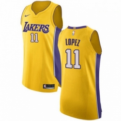 Mens Nike Los Angeles Lakers 11 Brook Lopez Authentic Gold Home NBA Jersey Icon Edition 