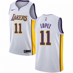 Mens Nike Los Angeles Lakers 11 Brook Lopez Authentic White NBA Jersey Association Edition 