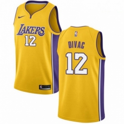 Mens Nike Los Angeles Lakers 12 Vlade Divac Swingman Gold Home NBA Jersey Icon Edition