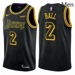 Mens Nike Los Angeles Lakers 2 Lonzo Ball Swingman Black City Edition NBA Jersey