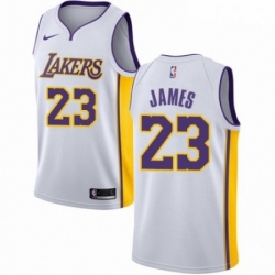 Mens Nike Los Angeles Lakers 23 LeBron James Swingman White NBA Jersey Association Edition 