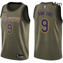 Mens Nike Los Angeles Lakers 9 Nick Van Exel Swingman Green Salute to Service NBA Jersey 