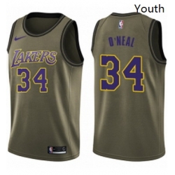 Youth Nike Los Angeles Lakers 34 Shaquille ONeal Swingman Green Salute to Service NBA Jersey