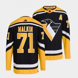 Men Pittsburgh Penguins 71 Evgeni Malkin Black 2022 23 Reverse Retro Stitched Jersey