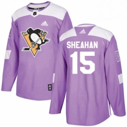 Mens Adidas Pittsburgh Penguins 15 Riley Sheahan Authentic Purple Fights Cancer Practice NHL Jersey 