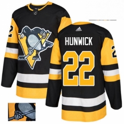 Mens Adidas Pittsburgh Penguins 22 Matt Hunwick Authentic Black Fashion Gold NHL Jersey 