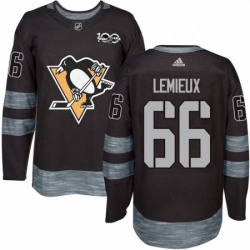 Mens Adidas Pittsburgh Penguins 66 Mario Lemieux Authentic Black 1917 2017 100th Anniversary NHL Jersey 