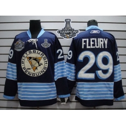 Penguins #29 Andre Fleury Dark Blue 2011 Winter Classic Vintage 2017 Stanley Cup Finals Champions Stitched NHL Jersey