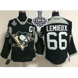 Penguins #66 Mario Lemieux Black Practice 2017 Stanley Cup Final Patch Stitched NHL Jersey