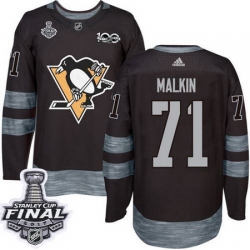 Penguins #71 Evgeni Malkin Black 1917 2017 100th Anniversary Stanley Cup Final Patch Stitched NHL Jersey