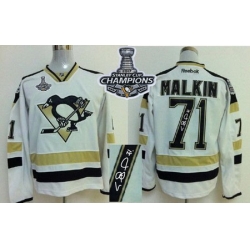 Penguins #71 Evgeni Malkin White 2014 Stadium Series Autographed 2017 Stanley Cup Finals Champions Stitched NHL Jersey