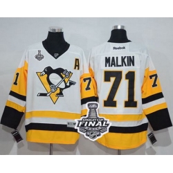 Penguins #71 Evgeni Malkin White New Away 2017 Stanley Cup Final Patch Stitched NHL Jersey