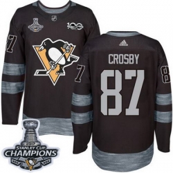 Penguins #87 Sidney Crosby Black 1917 2017 100th Anniversary Stanley Cup Finals Champions Stitched NHL Jersey