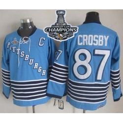 Penguins #87 Sidney Crosby Light Blue CCM Throwback 2017 Stanley Cup Finals Champions Stitched NHL Jersey