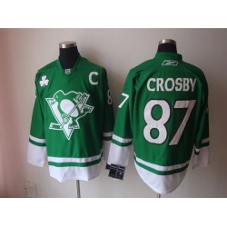 Penguins #87 Sidney Crosby Stitched Green St Patty Day NHL Jersey