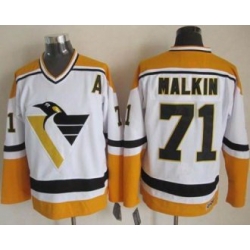 Pittsburgh Penguins #71 Evgeni Malkin White&Yellow CCM Throwback Stitched NHL Jersey