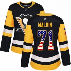 Womens Adidas Pittsburgh Penguins 71 Evgeni Malkin Authentic Black USA Flag Fashion NHL Jersey 