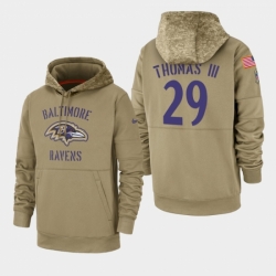 Mens Baltimore Ravens 29 Earl Thomas III 2019 Salute to Service Sideline Therma Pullover Hoodie Tan