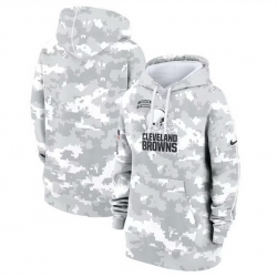 Women Cleveland Browns 2024 Arctic Camo Salute To Service Club Fleece Pullover Hoodie