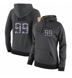 NFL Womens Nike Indianapolis Colts 99 Al Woods Stitched Black Anthracite Salute to Service Player Performance Hoodie