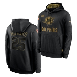 Men Miami Dolphins 25 Xavien Howard 2020 Salute To Service Black Sideline Performance Pullover Hoodie