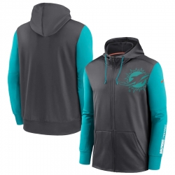 Men Miami Dolphins Charcoal Aqua Fan Gear Mascot Performance Full Zip Hoodie