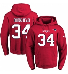 NFL Mens Nike New England Patriots 34 Rex Burkhead Red Name Number Pullover Hoodie