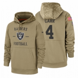 Mens Oakland Raiders Derek Carr 2019 Salute to Service Tan Sideline Therma Pullover Hoodie