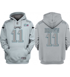 Men Philadelphia Eagles 11 A J  Brown Grey Atmosphere Fashion Super Bowl LVII Patch Pullover Hoodie