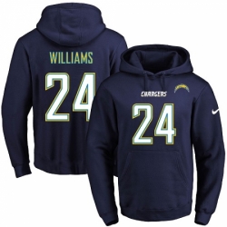 NFL Mens Nike Los Angeles Chargers 24 Trevor Williams Navy Blue Name Number Pullover Hoodie