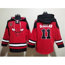 Men Chicago Bulls 11 DeMar DeRozan Red Black Ageless Must Have Lace Up Pullover Hoodie