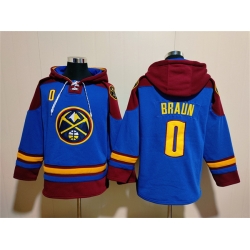 Men Denver Nuggets 0 Christian Braun Blue Red Lace Up Pullover Hoodie