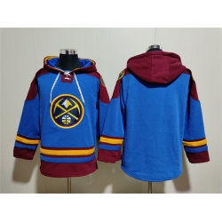 Men Denver Nuggets Blank Blue Red Lace Up Pullover Hoodie