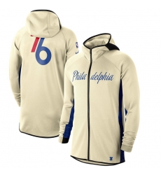 Men Nike Philadelphia 76ers CreamBlue 201920 Earned Edition Showtime Full Zip Performance Hoodie