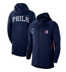 Men Nike Philadelphia 76ers Royal Authentic Showtime Performance Raglan Full Zip Hoodie