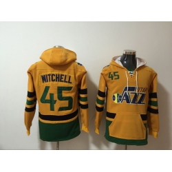 Men's Utah Jazz #45 Donovan Mitchell Yellow Lace-Up Pullover Hoodie