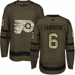 Mens Adidas Philadelphia Flyers 6 Travis Sanheim Authentic Green Salute to Service NHL Jersey 