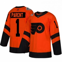 Womens Adidas Philadelphia Flyers 1 Bernie Parent Orange Authentic 2019 Stadium Series Stitched NHL Jersey 