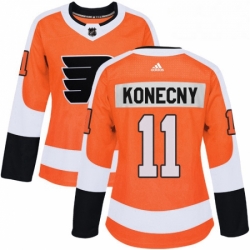 Womens Adidas Philadelphia Flyers 11 Travis Konecny Premier Orange Home NHL Jersey 