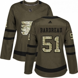 Womens Adidas Philadelphia Flyers 51 Cole Bardreau Authentic Green Salute to Service NHL Jersey 