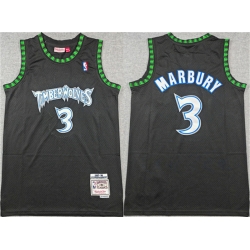 Men Minnesota Timberwolves 3 Stephon Marbury Black Throwback Stitched Jersey