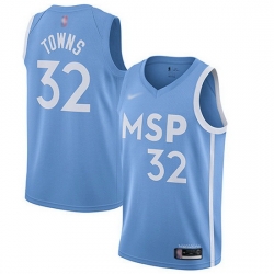 Timberwolves  32 Karl Anthony Towns Blue Basketball Swingman City Edition 2019 20 Jersey