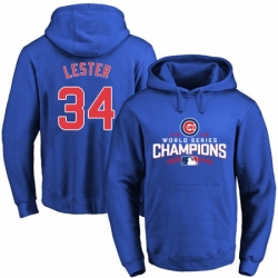 MLB Men Chicago Cubs 34 Jon Lester Royal 2016 World Series Champions Walk Pullover Hoodie